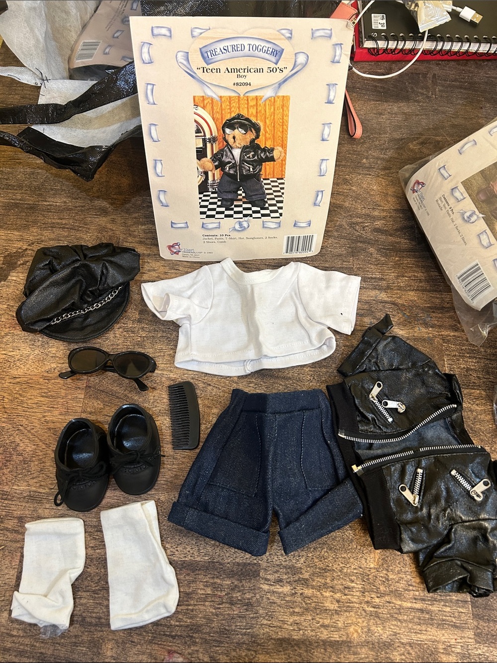 Teen American 50's Kids Doll Outfit - Black & White Biker Set